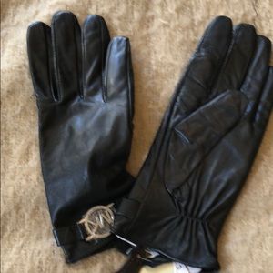 Black leather gloves